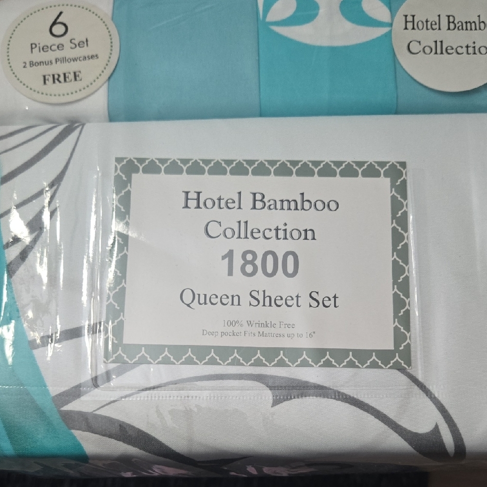 1800 Queen Sheet Set in White and Teal